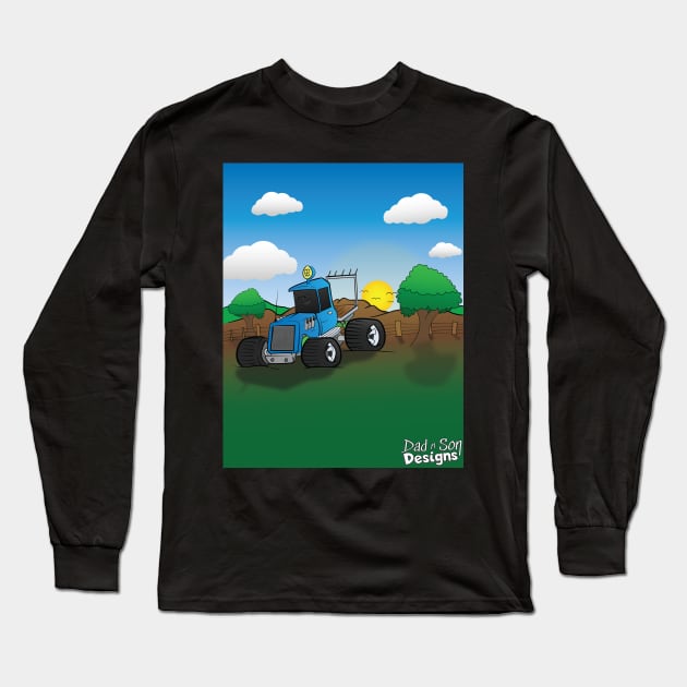 Blue Hunting Truck Cartoon Long Sleeve T-Shirt by Dad n Son Designs